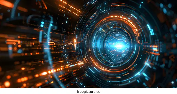 Blue and orange technology tunnel