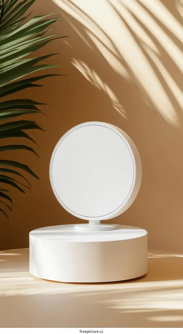 Modern Minimalist Round Mirror on White Pedestal