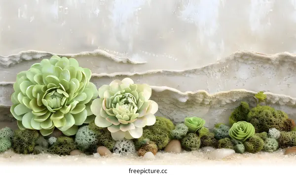 Green Succulents on a Beige Background