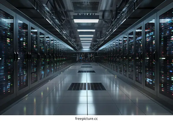 Server room with rows of server racks