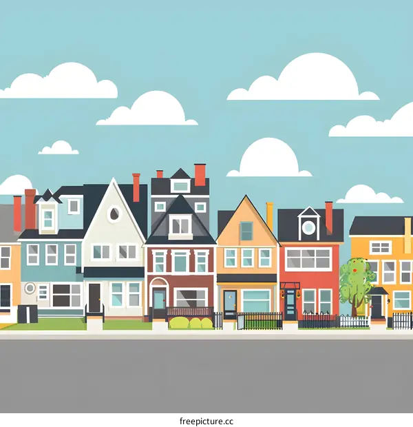 Colorful Suburban Houses Row Illustration