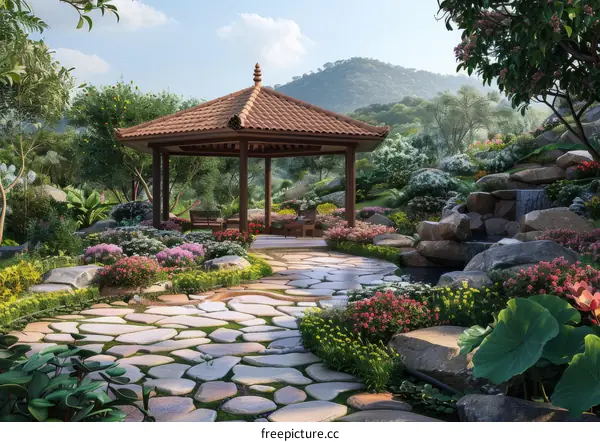 Landscape Design Renderings: Garden, Pavilion & Water Features