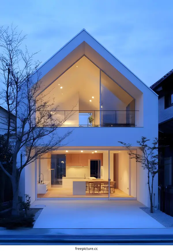 Modern Minimalist White House with Large Windows