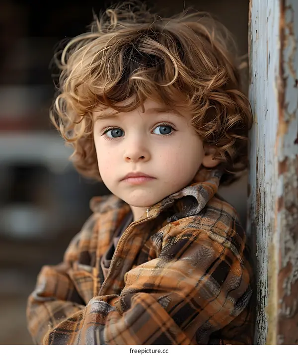 Portrait of a young boy with curly hair