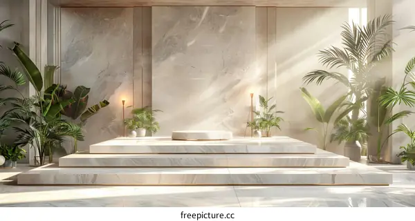 Minimalist Marble Product Display Podium with Sunlight
