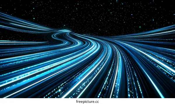 Abstract Blue Light Trails in Space
