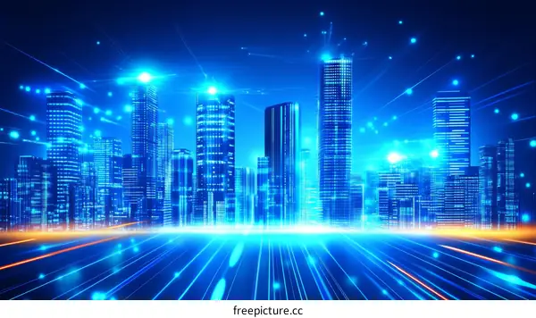 Futuristic Cityscape with Digital Connections