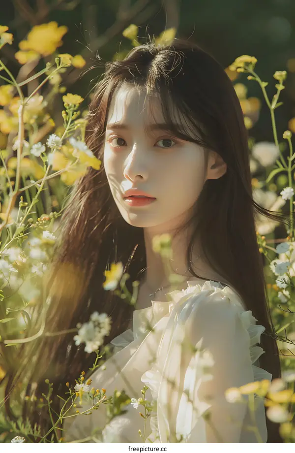 Young Woman Posing in a Field of Flowers