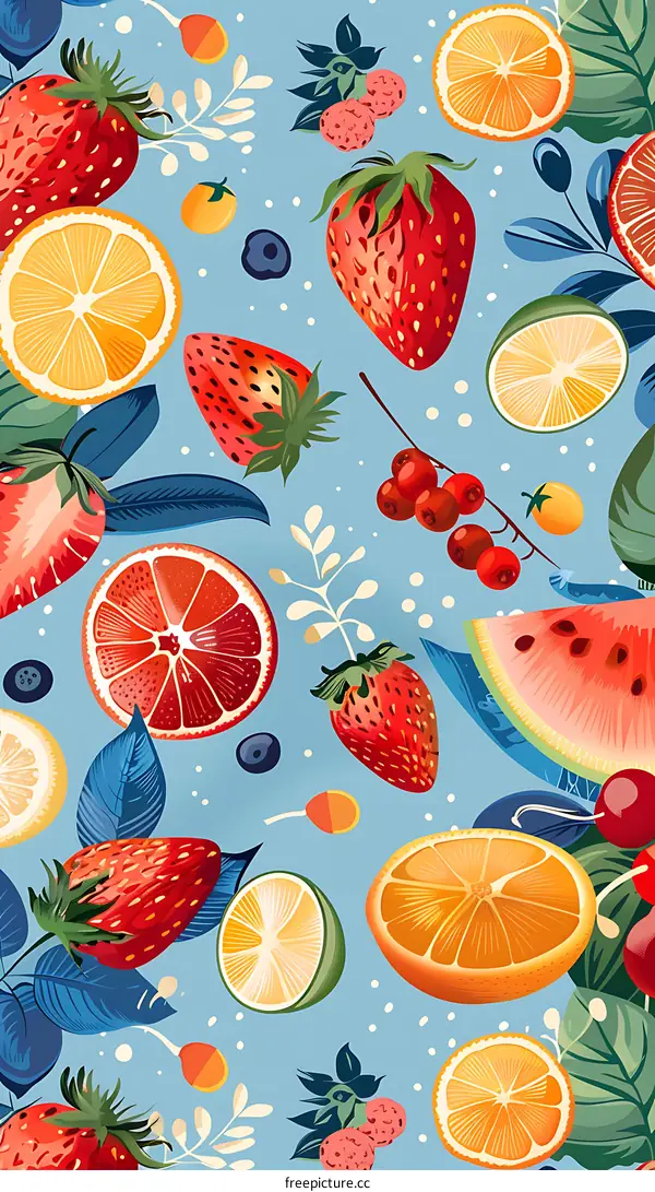 Colorful Fruit Seamless Pattern Illustration