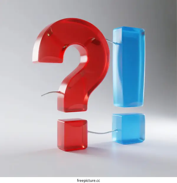 3D Rendered Question and Exclamation Marks in Transparent Colors