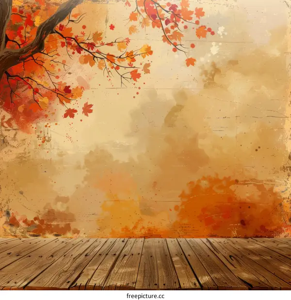 Tranquil Autumnal Image with Fallen Leaves and Wooden Planks