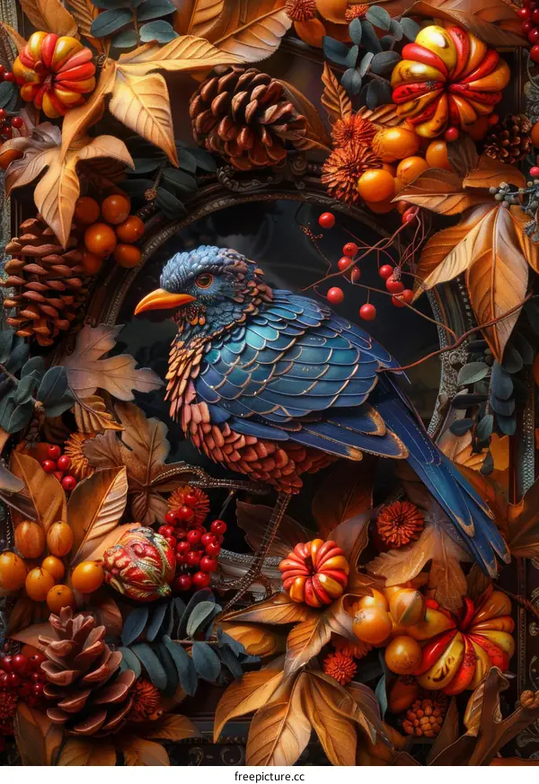 Autumnal Bird Sculpture Arrangement