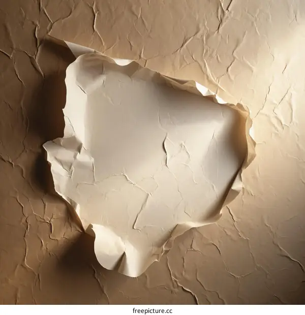 Torn Hole in Beige Paper