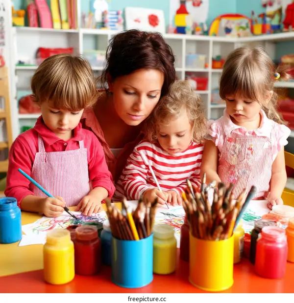 Preschoolers Art Class with Teacher