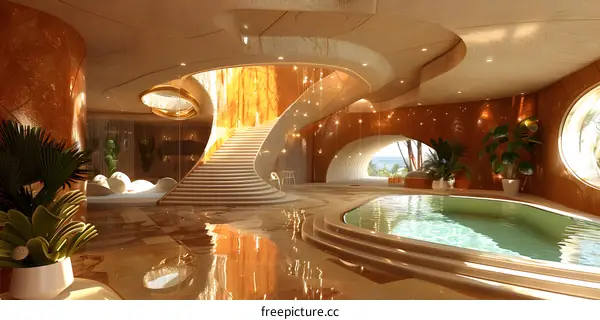 Modern Interior Design with Swimming Pool and Staircase