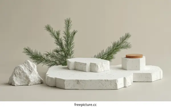 Minimalist White Display Platform with Greenery