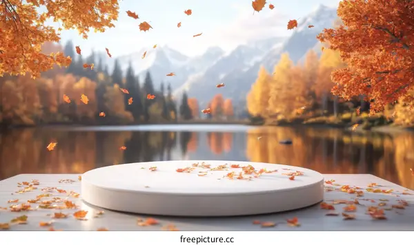 Autumnal Scene with White Product Display