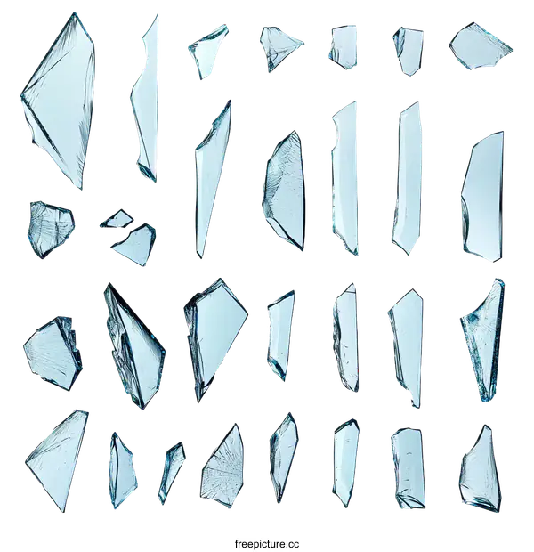 [Transparent Background PNG]Broken Glass Pieces Collection on White Background