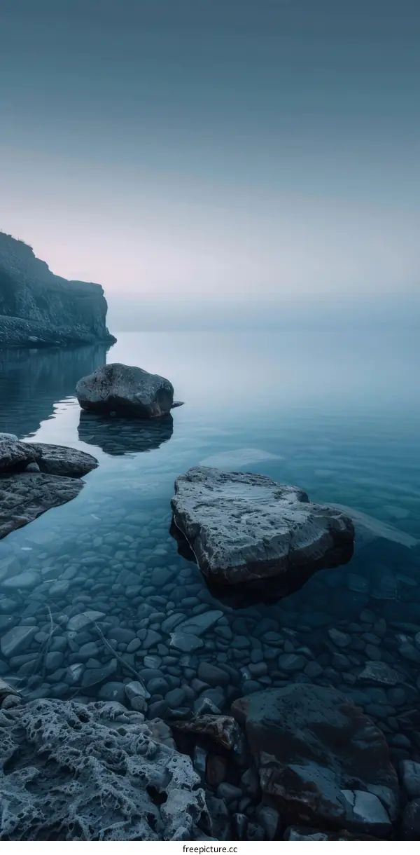 Imposing Rock Formations in Shallow Waters with Mist and a Coastal Cliff