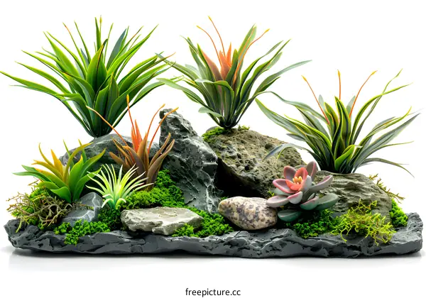 Artificial Plants On A Rock