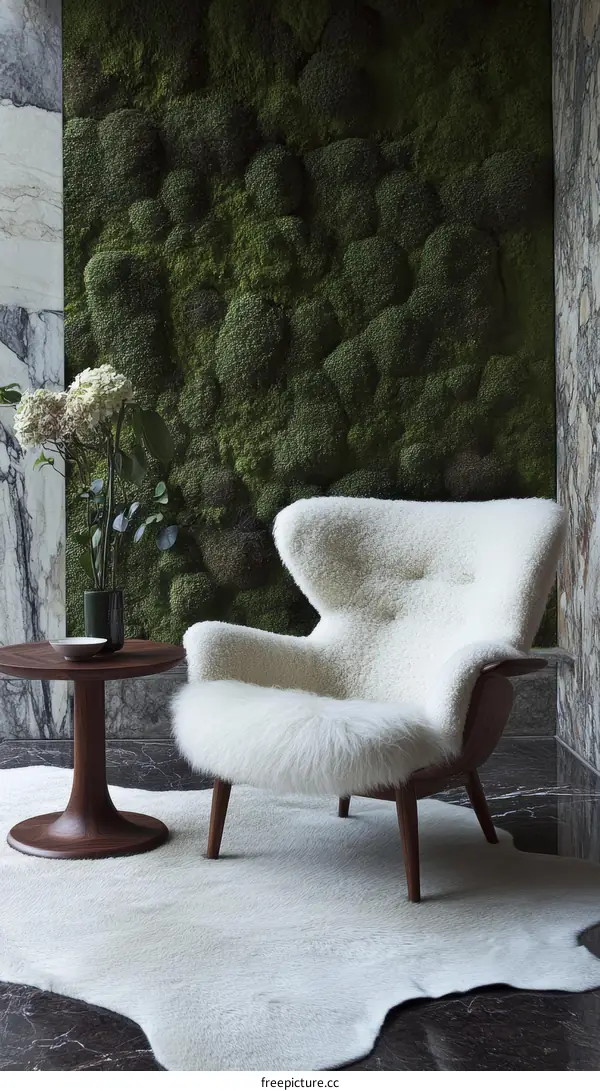 Modern Interior Design with Sheepskin Rug and Chair