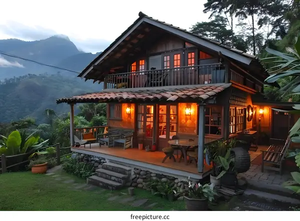 A wooden house in the mountains