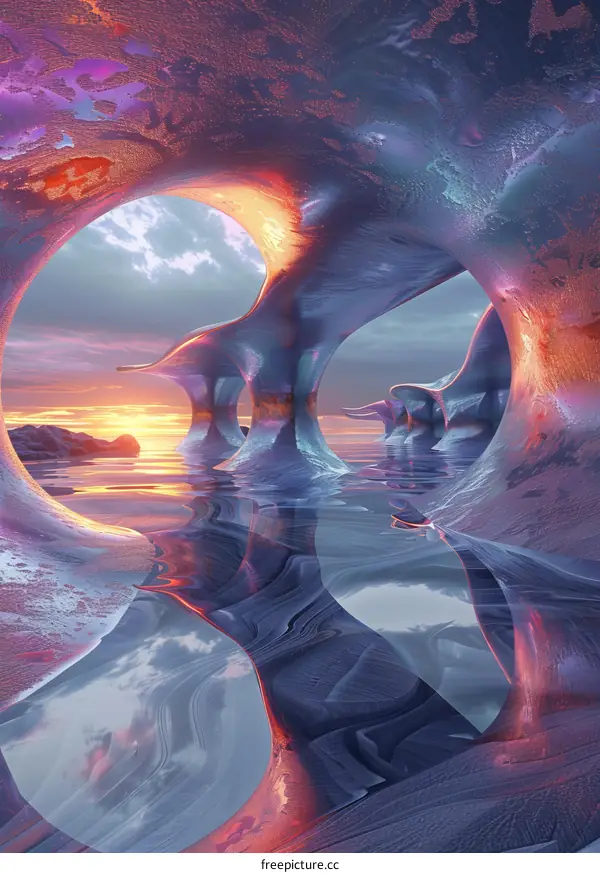Abstract Futuristic Landscape with Sunset
