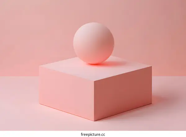Pink Sphere on a Pink Cube Minimalist Background