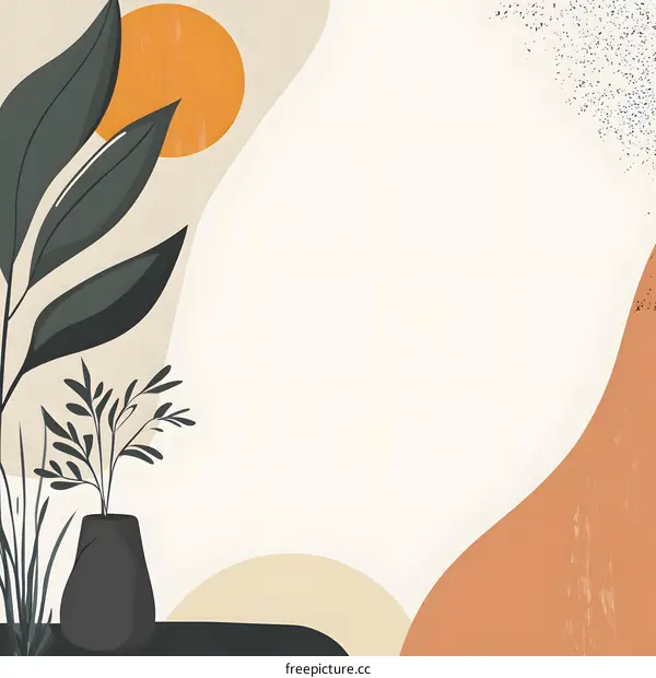 Abstract Minimalist Plant Illustration with Sun and Geometric Shapes