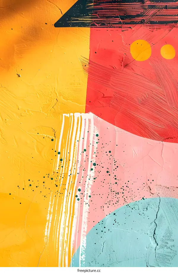 Abstract Wall Art With Yellow, Red, Pink, And Teal Colors