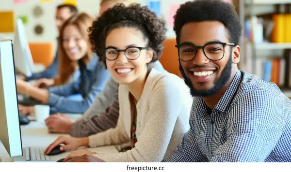 Diverse Group of Students Working in a Computer Lab