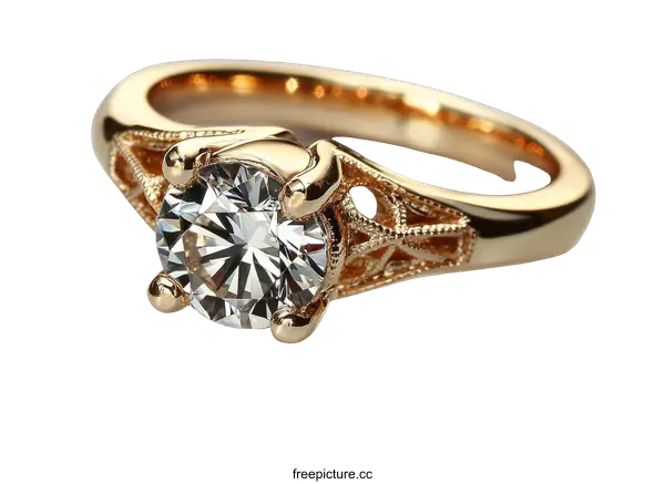 [Transparent Background PNG]Golden Engagement Ring with Diamond