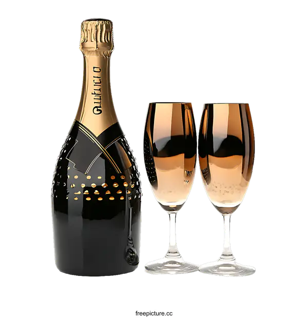 [Transparent Background PNG]Champagne Bottle and Glasses Elegant Luxury Design