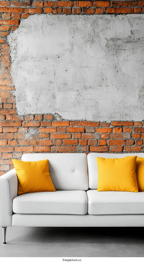 Modern Sofa Against a Brick Wall with Blank Space