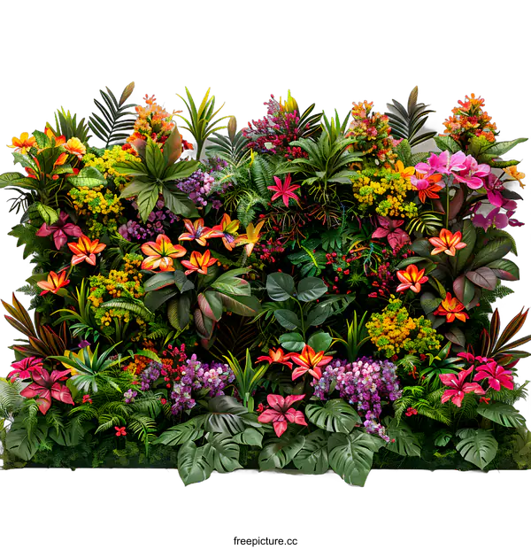 [Transparent Background PNG]Artificial flowers and green leaves wall background