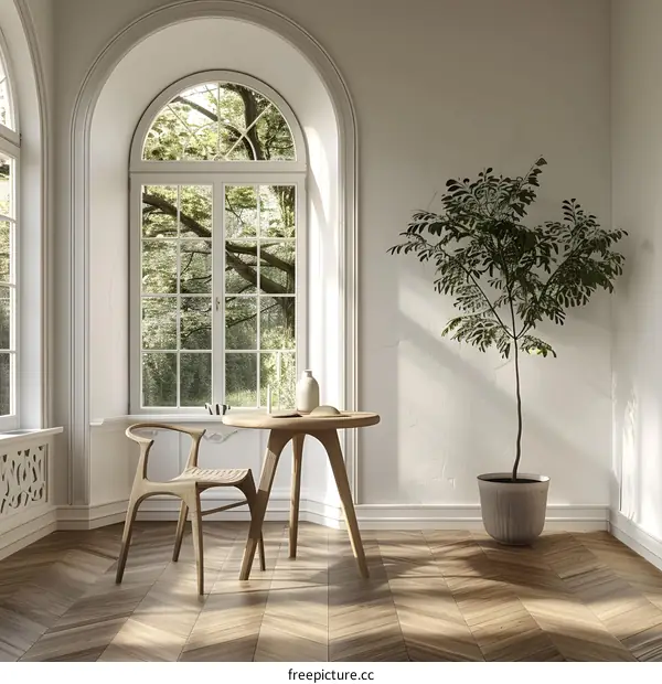 Minimalist Interior Design with Wooden Table and Chair