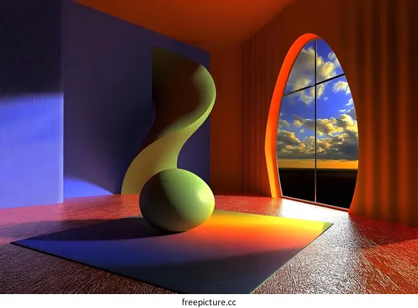 Abstract Interior Design with Curved Walls and Large Window