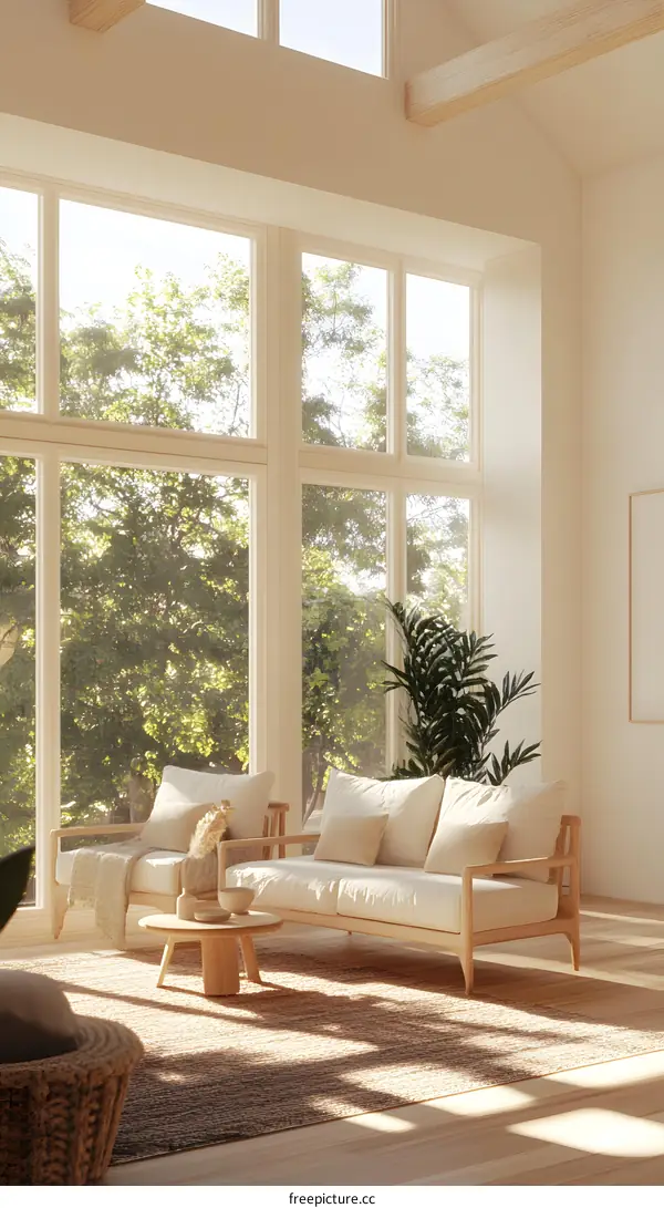 Modern Minimalist Living Room Interior Design with Large Windows