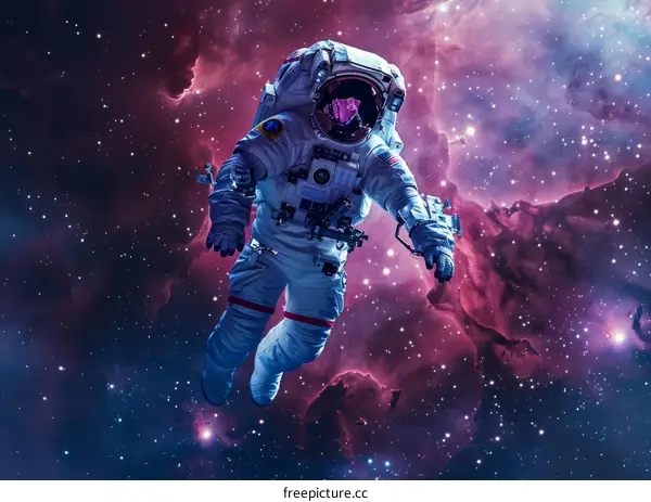 Astronaut in spacesuit floating in the vastness of space