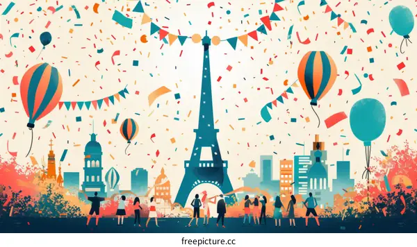 A group of people celebrating in front of the Eiffel Tower