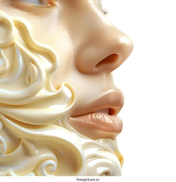 Closeup of a woman with cream on her face