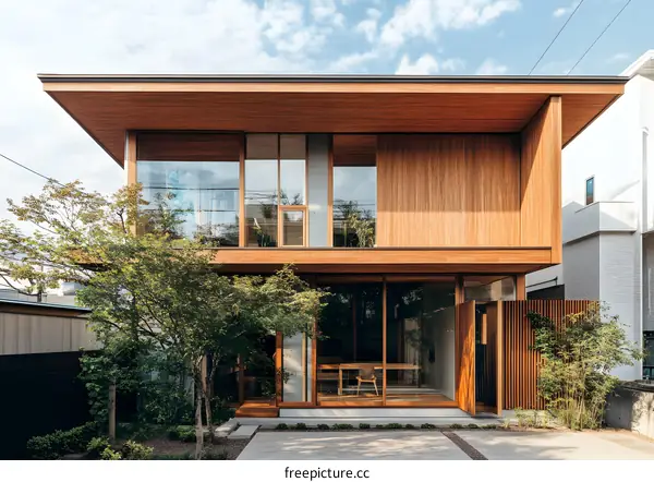 Modern Wooden House with Large Windows