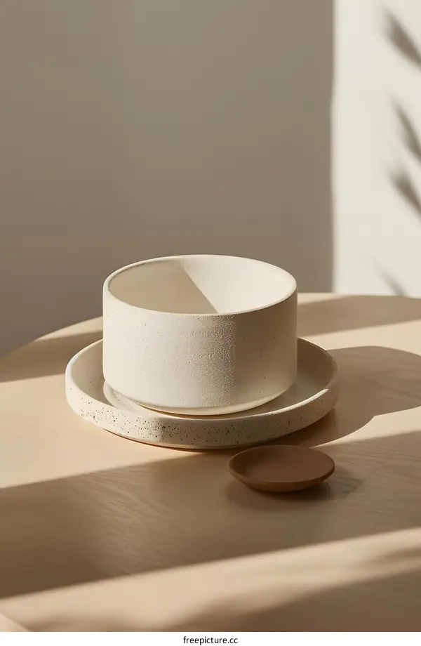 Ceramic Bowl and Saucer on a Wooden Table