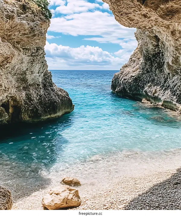Crystal Clear Water Through Cave Opening