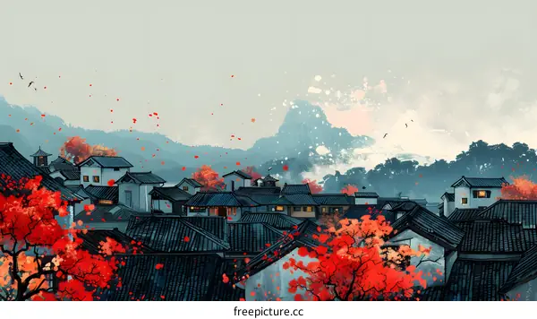 Autumn Scene in a Chinese Village