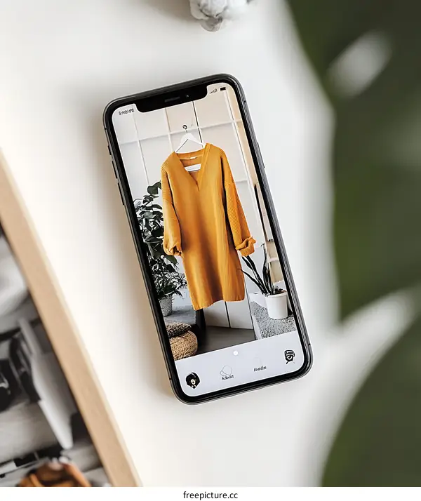 Yellow Sweater Dress on Smartphone Screen