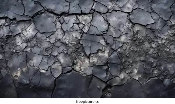 Black Cracked Asphalt Texture Background