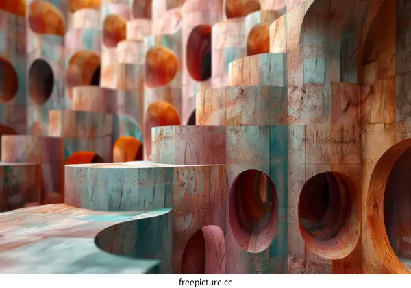 Colorful 3D rendering of a structure made of blocks with holes