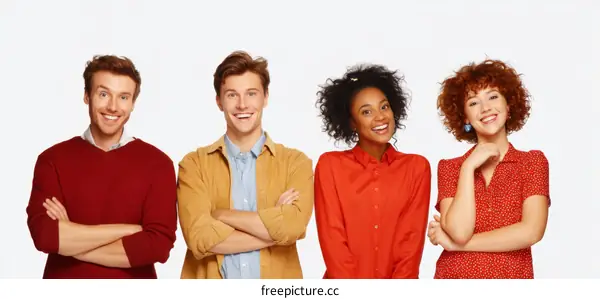 Four Diverse People Posing Against White Background
