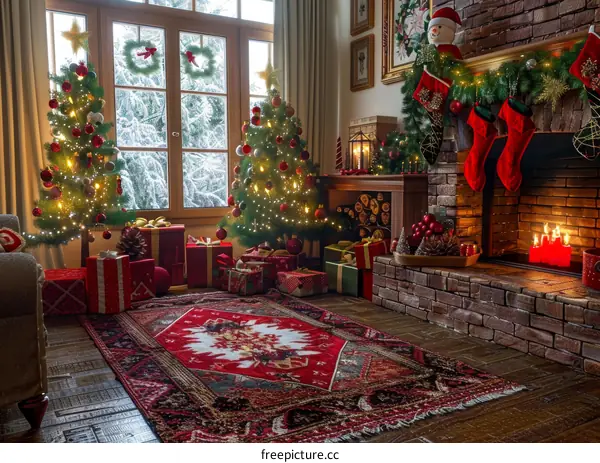 Christmas Tree by the Fireplace